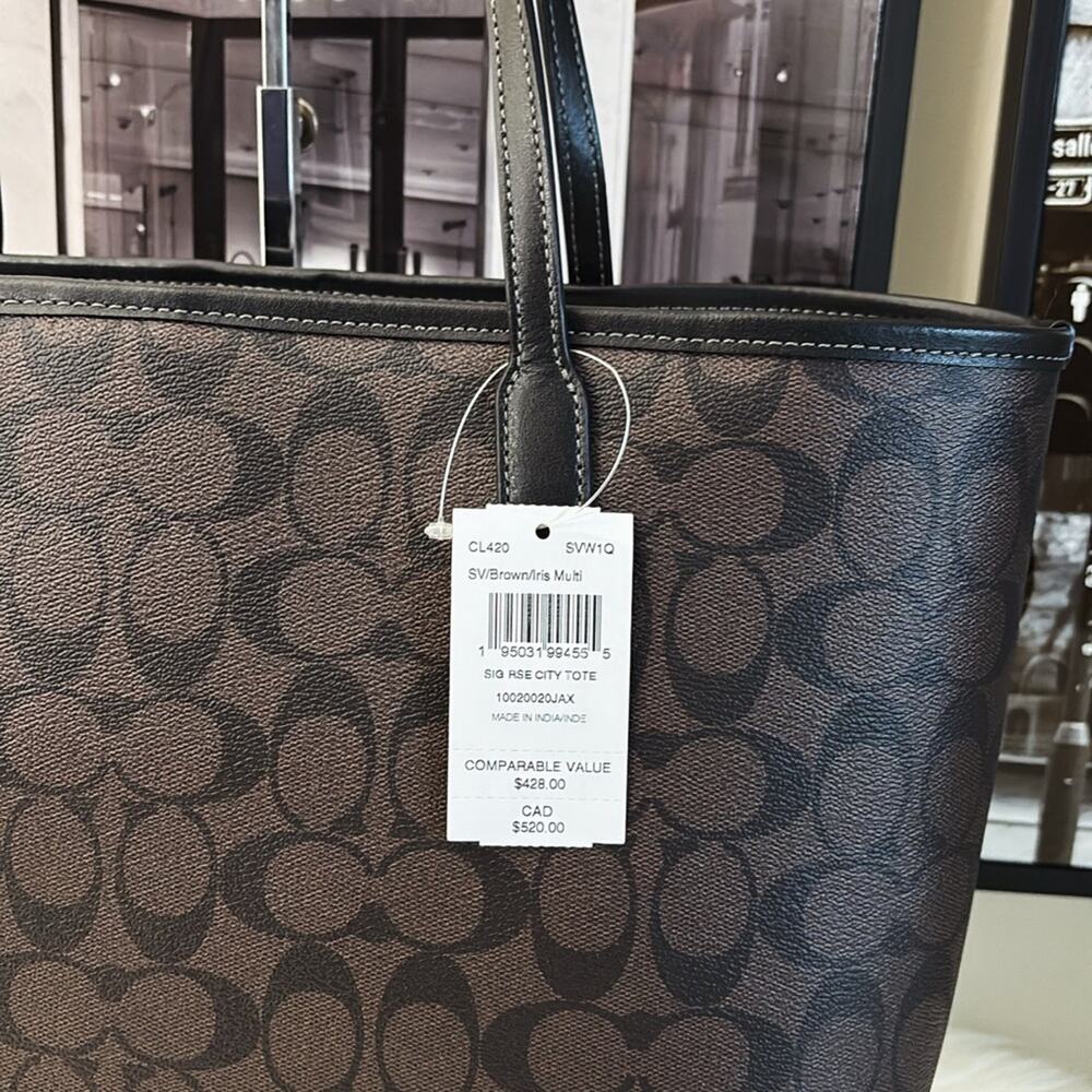 NWT COACH CITY TOTE IN SIGNATURE CANVAS WITH ROSE PRINT - Picture 9 of 10